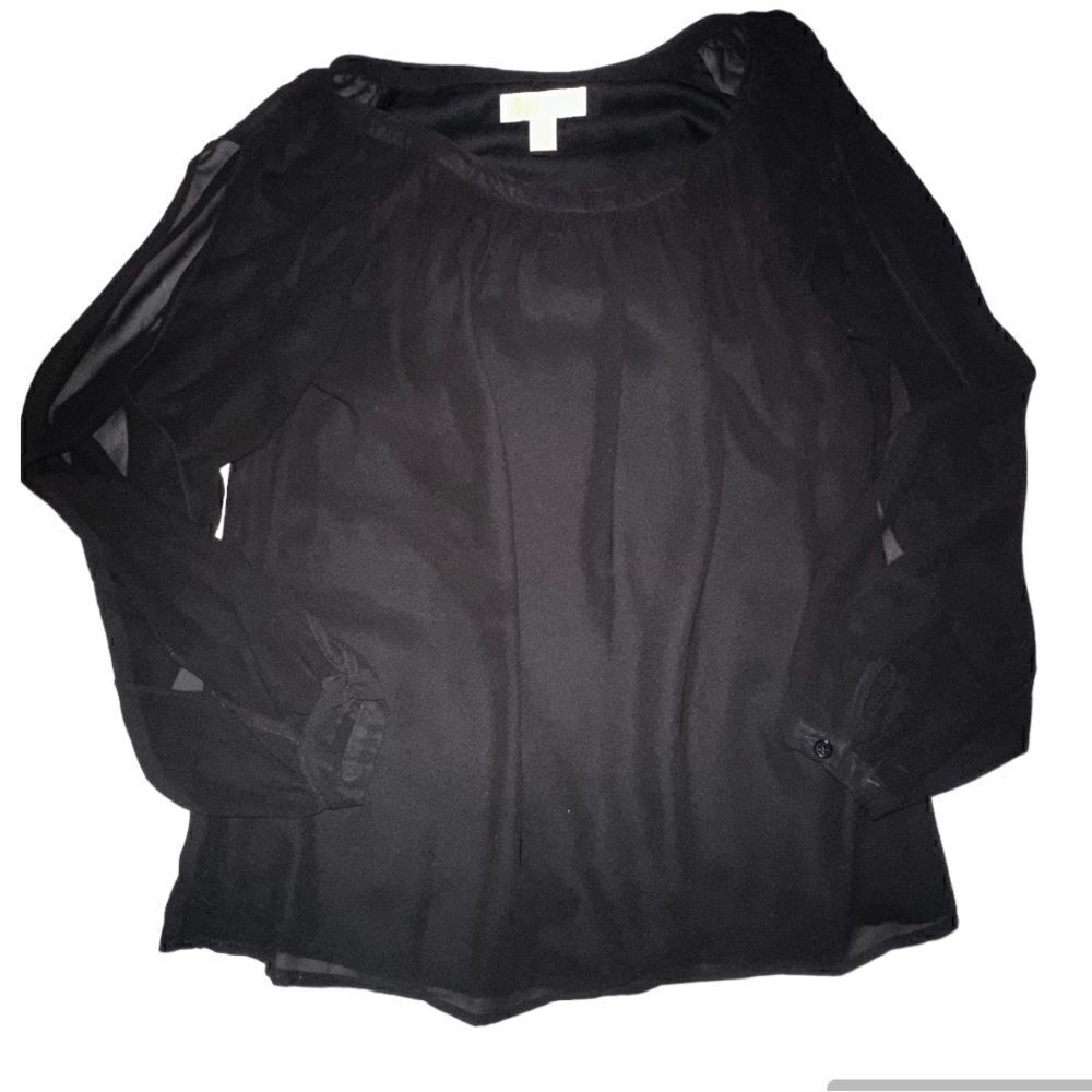Michael Kors Sheer Arm Black Top